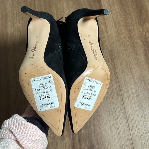 NWT Sam Edelman Kandice Black Suede Pointed Toe Fringed Ankle Booties Size 6 - Picture 7 of 9